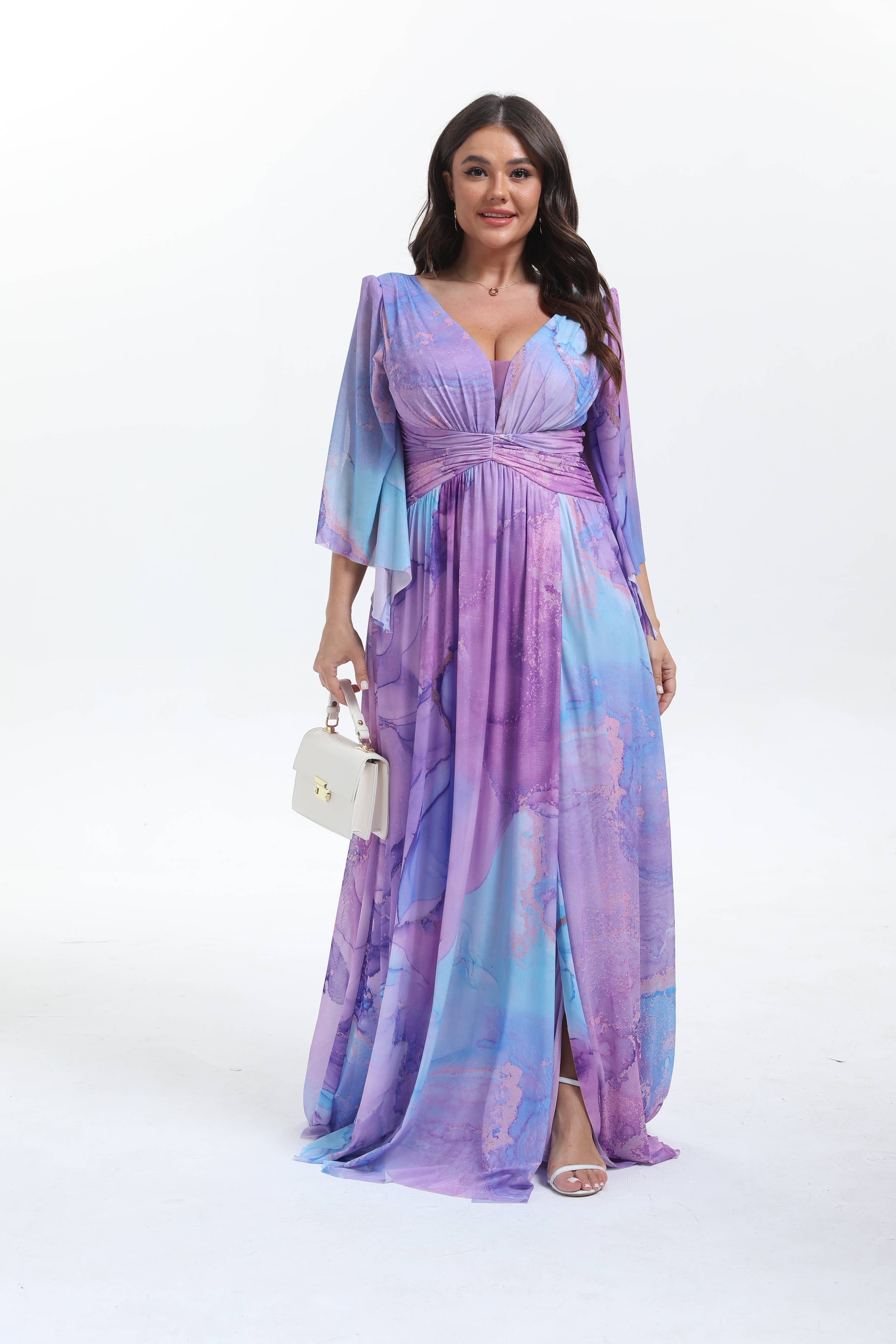 Lucas & Emma - Sarl RJ & co - Wholesale Dress - Women's - Plus size long flared dress with mid-length sleeves 2537-110