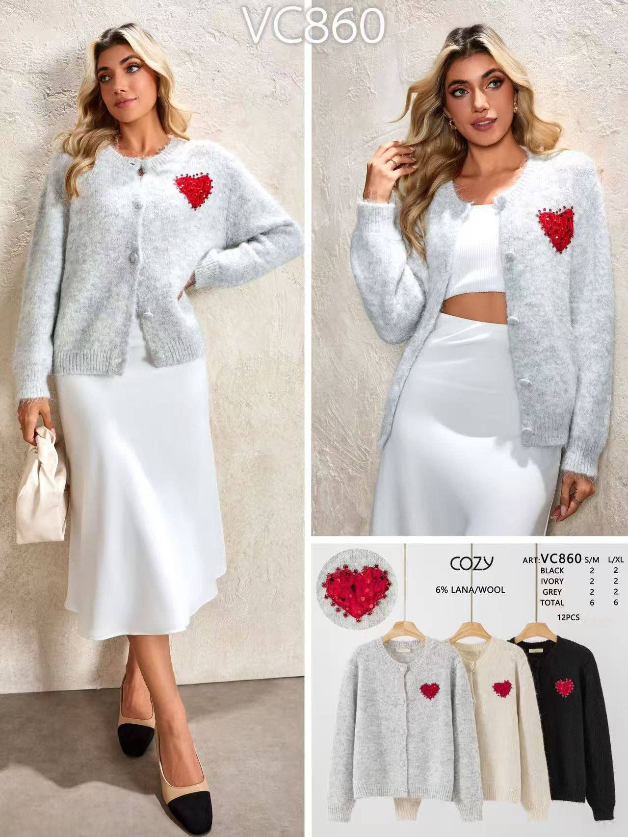 Love Sunshine Wholesale – wholesale Cardigan – Women’s – Sequin Heart Wool Blend Cardigan1