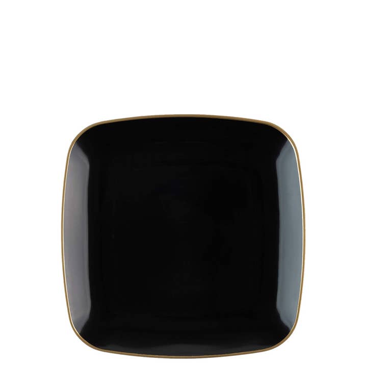 EcoQuality - Wholesale Disposable Plate - 7.25" Disposable Fancy Square Black Plates Gold Collection