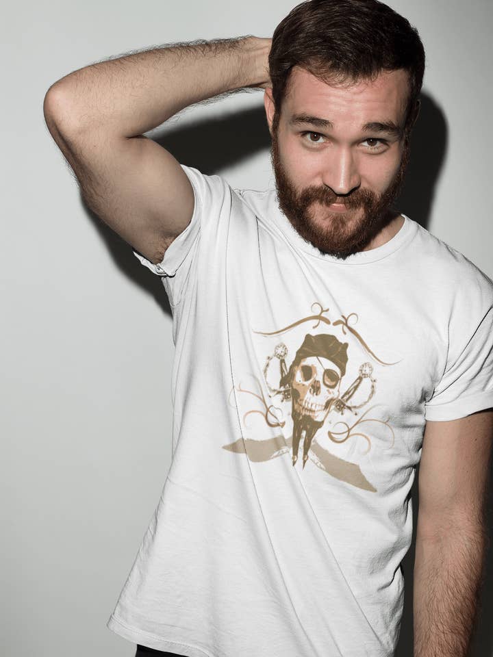 Original Pirate Skull, t-shirt blanc pour homme, col rond 100 % coton 00187 pour la vente par ULTRABASIC