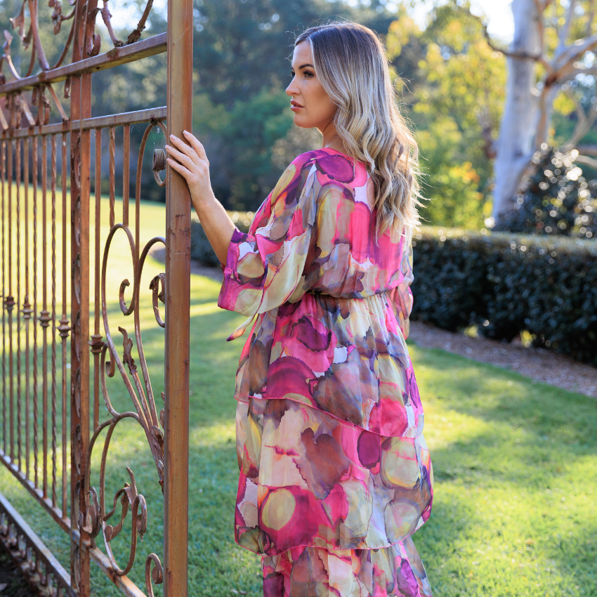 VeraMay - Vendita all'ingrosso Vestito - Donna - Abito floreale rosa in seta italiana VeraMay, modello 61713