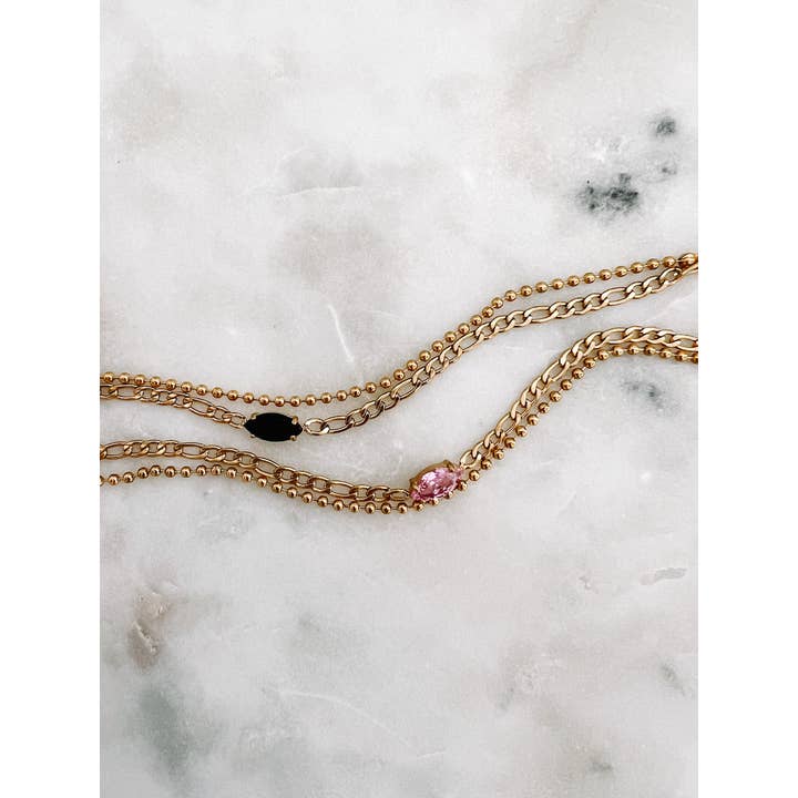 Beljoy - Wholesale Link & Chain Bracelet - Bubble Gemstone Double Chain Bracelet || Choose Color