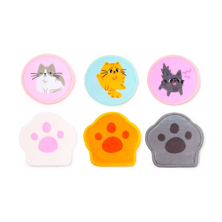 Puckator Ltd - Wholesale Gezichts- en lichaamsdoekjes - Set van 6 Beans & Co Cats herbruikbare reinigingspads1