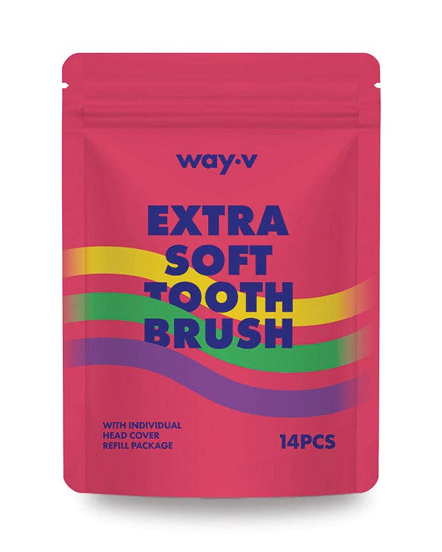 WAY.V - Wholesale Toothbrush - WAY.V Extra Soft Toothbrush Refill for Senstitive Gums and Teeth - Pink 14pcs6