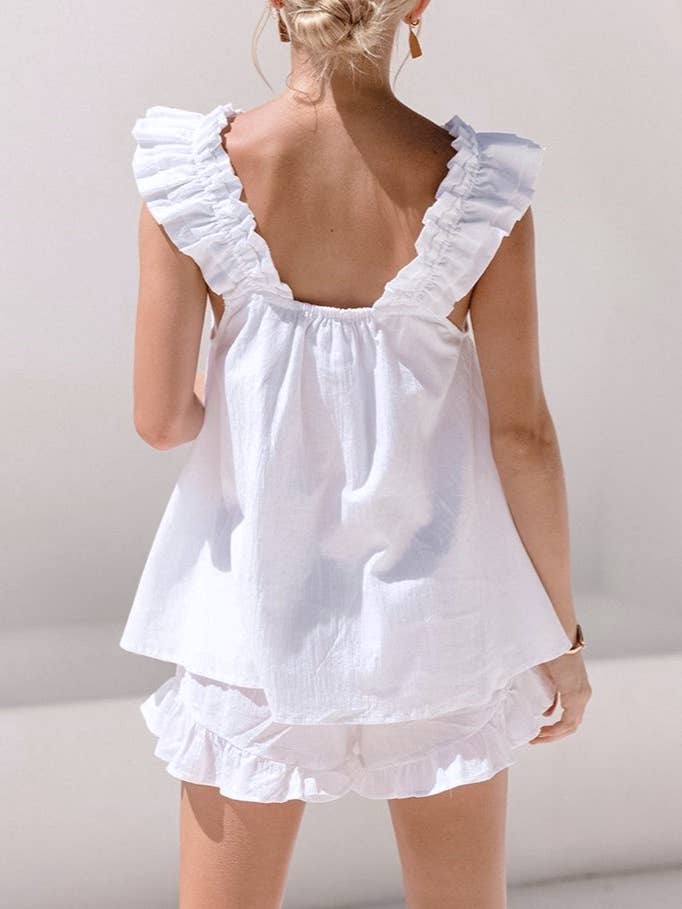 Rosa Clothing - Wholesale Lounge Set - Women's - Ruffle Trim Tank Top And Shorts Pajama Set5