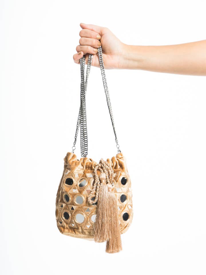 Potli Mirrors Mini Tas - Goud voor wholesale door Naylila