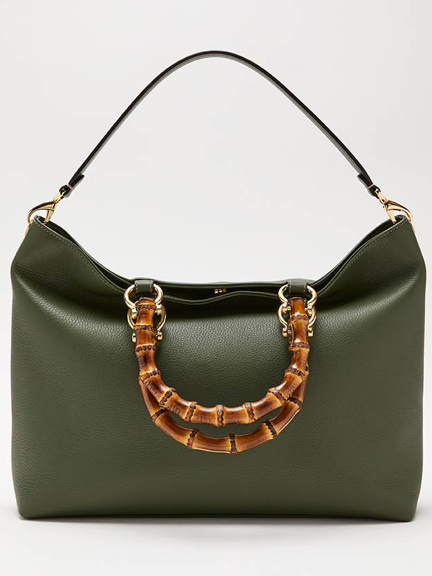 Military Green Leather Bamboo Bag for wholesale by Biagini