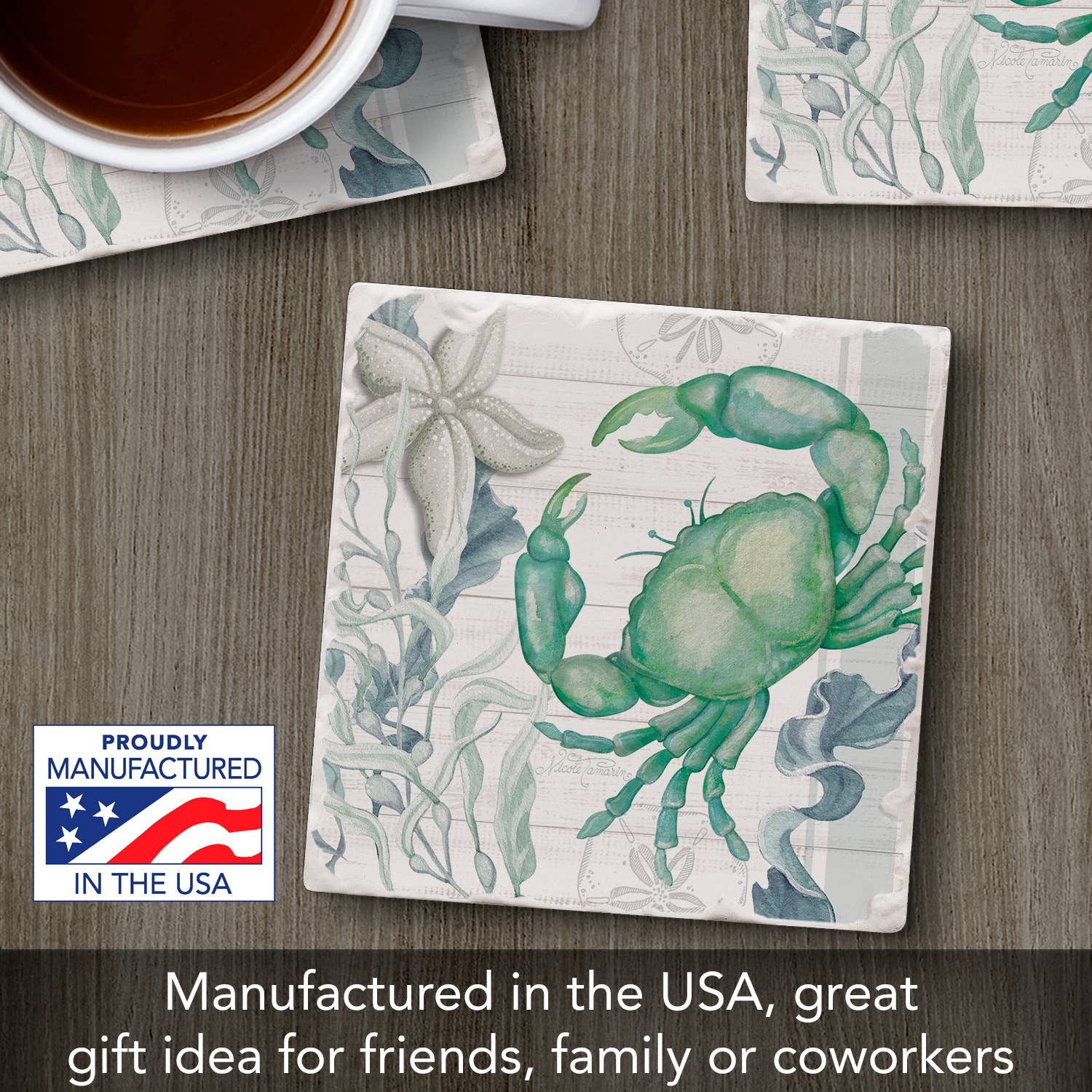 CounterArt/Highland Home/Thirstystone - Wholesale Coasters - Beach Therapy Crab Single Absorbent Stone Tumbled Tile Coast1