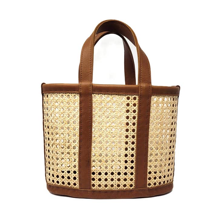 Kailani Cane And Leather Tote for wholesale by Vicki Jean Leather Design Co.