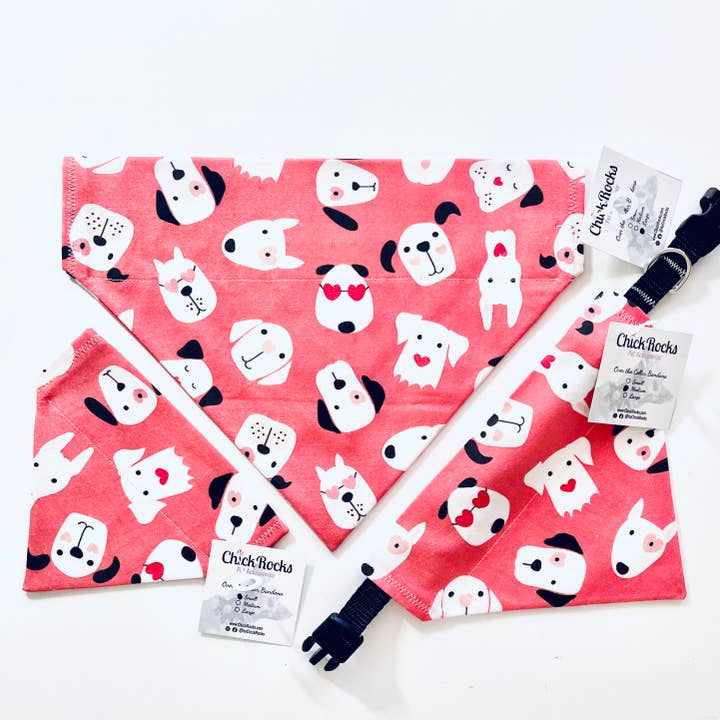 Hearts Over-the-Collar Pet Bandana - White Dog Faces for wholesale by ChickRocks