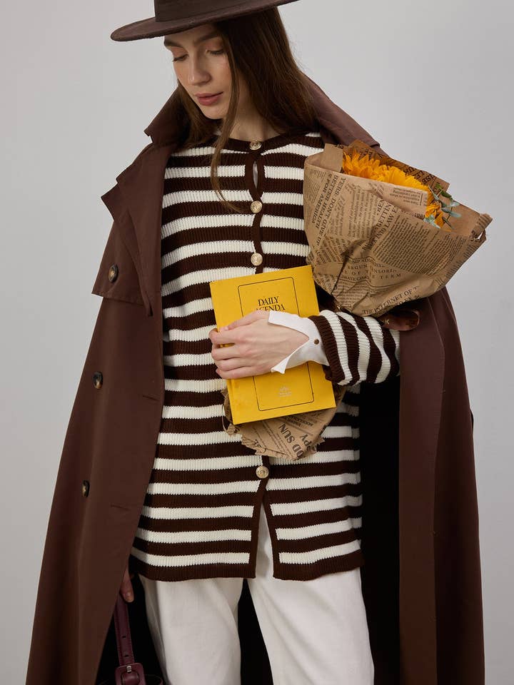 STRIPED LONG CARDIGAN WITH GOLD BUTTONS for wholesale by Touché Privé