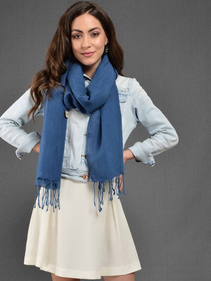 Cotton-Linen Navy Blue Scarf for wholesale by Dosimira