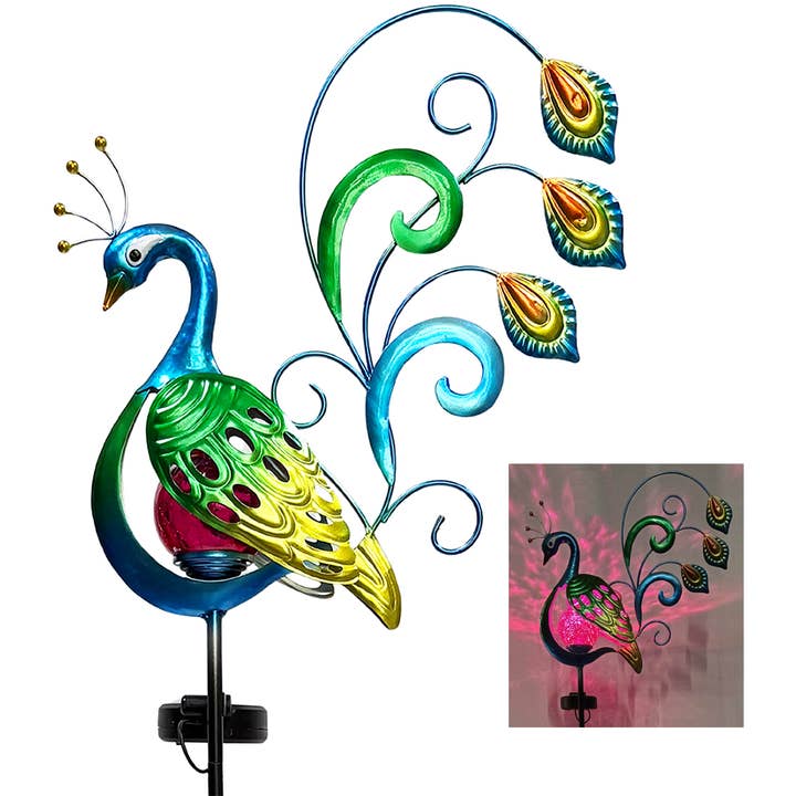 42" Solar Iron LED Peacock Stake for wholesale by Santa’s Workshop Inc.