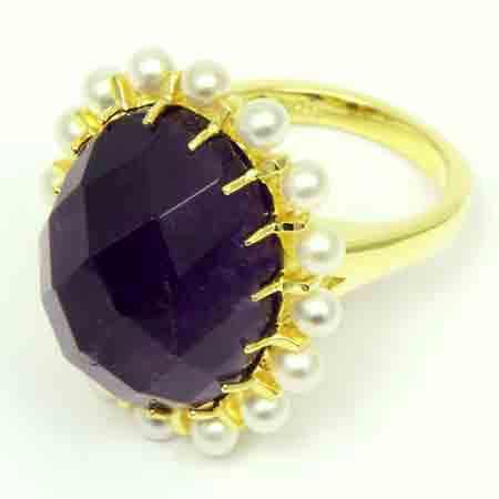 Anillo de Perla de Agua Dulce y Amatista Multifacética para venta al por mayor de Ping Ping Jewellery