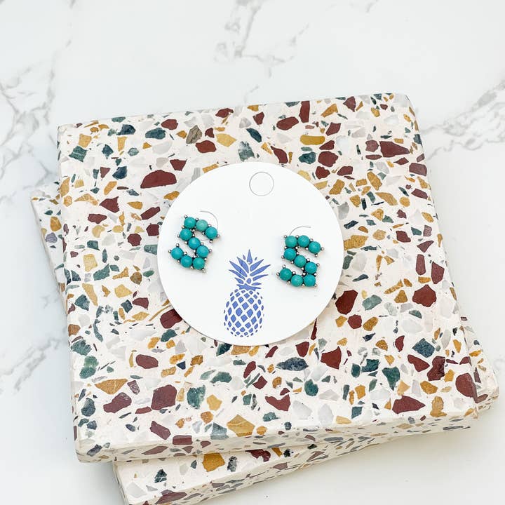 Prep Obsessed Wholesale - Wholesale Stud/Post Earrings - Semi-Precious Turquoise Initial Post Earrings12