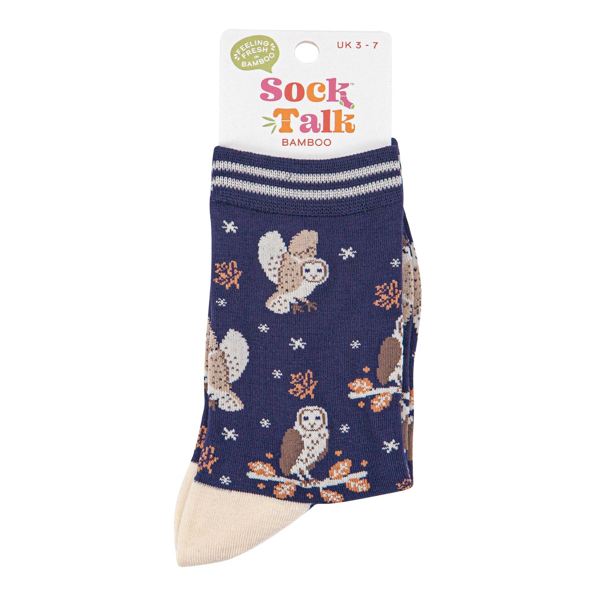 Sock Talk - Wholesale Socks - Women's - Women's Bamboo Socks - Navy Blue/Cream, Barn Owls3