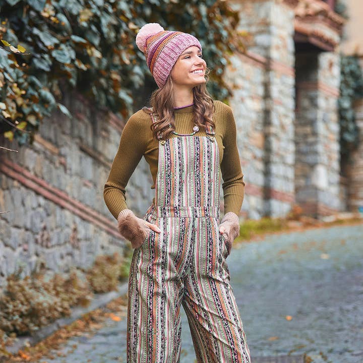 Combinaison bohème à bretelles réglables à imprimé kaki pour la vente par Los Banditos