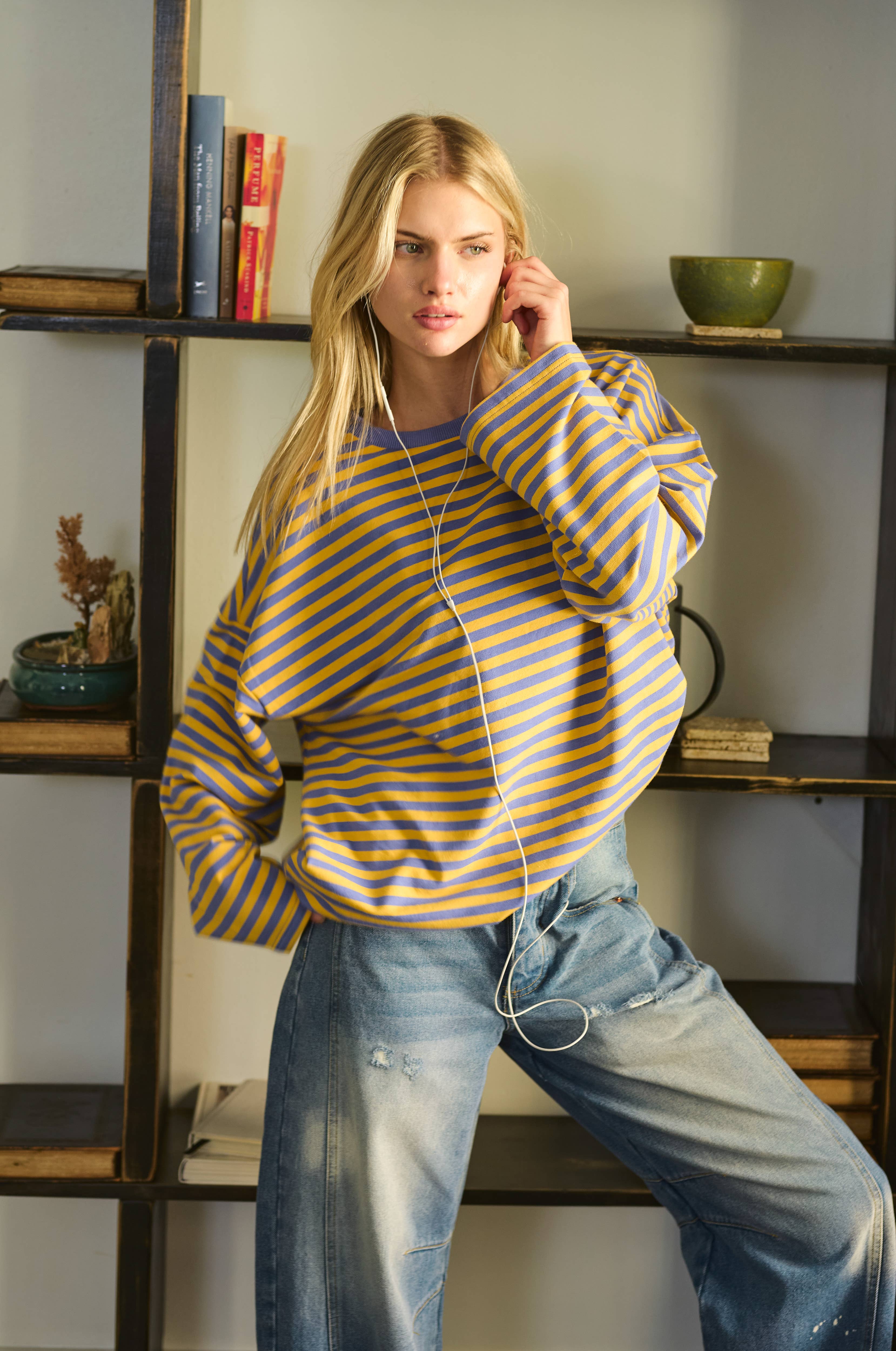 Mimosa - Wholesale Knit Top - Women's - Striped Terry Oversized Long Sleeve Top1