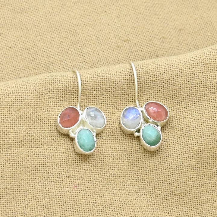 Boucle d'oreille en argent 925 - Amazonite, pierre de lune et rhodochrosite pour la vente par Schmuckoo Berlin