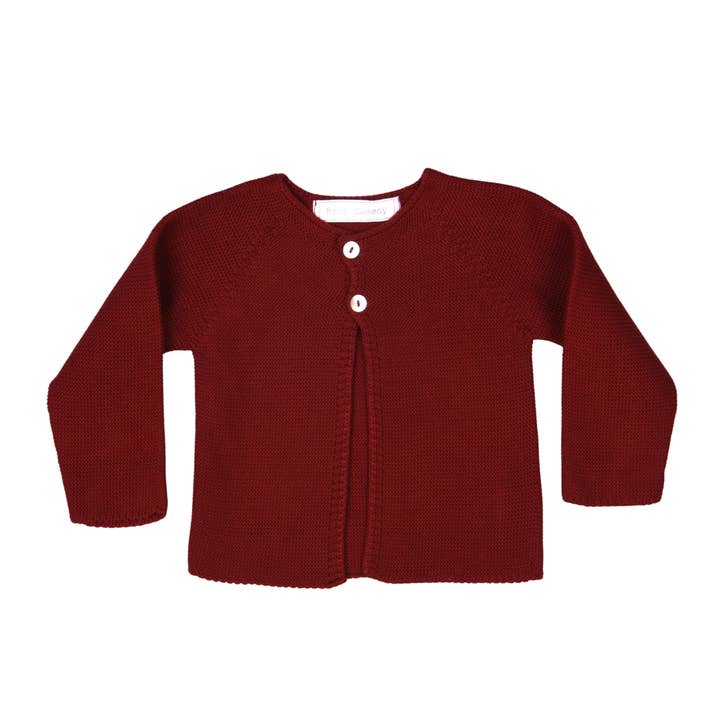 COLETTE | Cardigan da bambina in cotone lavorato a maglia bordeaux per la vendita all'ingrosso da parte di Bebe Sweeny