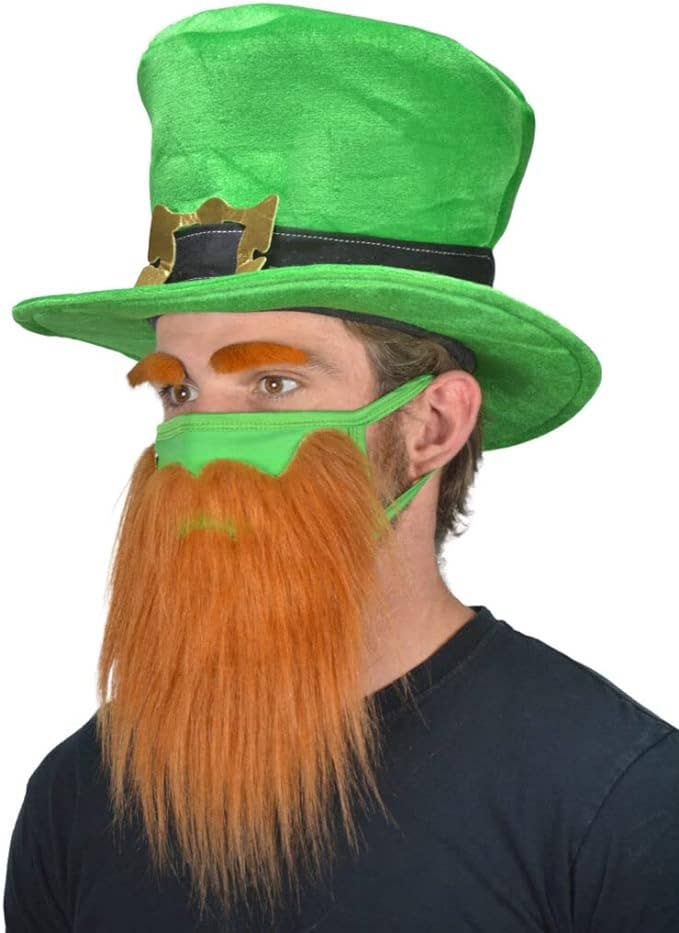 Infinite Basics – wholesale Protective face mask/shield – St Patricks Day Beard Face Mask and Green Hat Leprechaun Costume for Adults0
