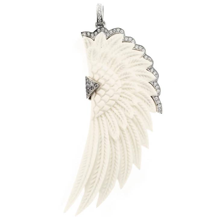 925 silver handskuren bisonben änglavinge i cz sterlinghänge, 3 1/2" för wholesale av FifiRose