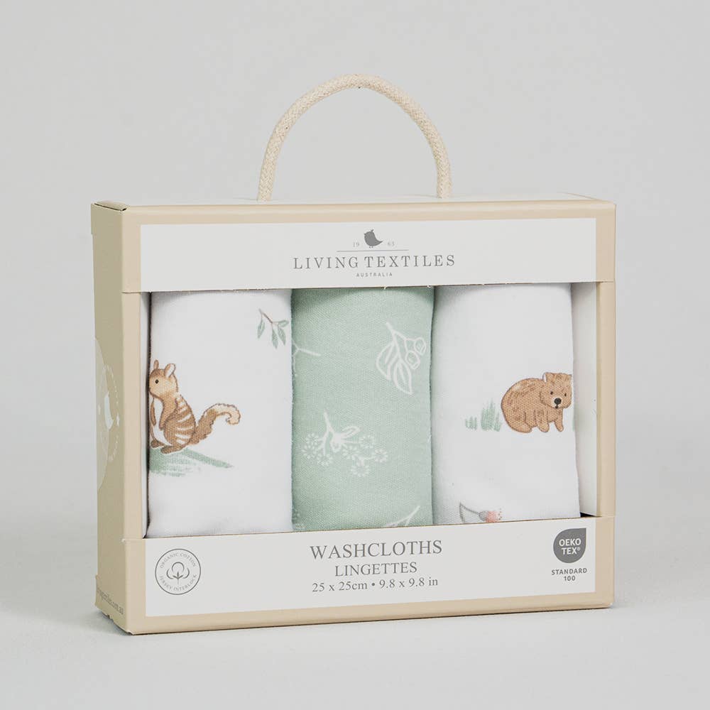Living Textiles - Wholesale Wash Cloth - Kids & Baby - 3 Pack Organic Wash Cloths - Australiana4