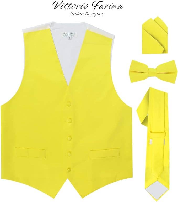 Dubal Brothers - Wholesale Suit Vest - Men's - Vittorio Farina Solid Satin Vest Set (White Back) Var. 01 (Beige-Maize)36