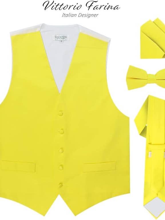 Dubal Brothers - Wholesale Suit Vest - Men's - Vittorio Farina Solid Satin Vest Set (White Back) Var. 01 (Beige-Maize)36