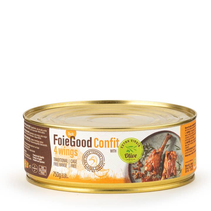 FoieGood - The Foie Gras Alternative - Vendita all'ingrosso Pasti pronti a lunga conservazione - CONFIT D'ANATRA 4 ALI 750g