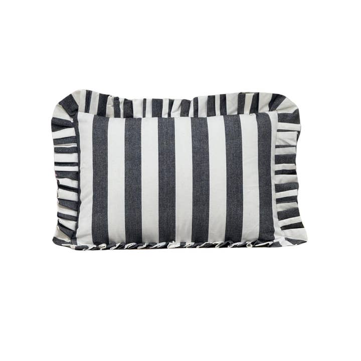 Luxe B Co - Wholesale Throw Pillow Cover - Ruffle Lumbar Pillow Cover Charcoal Black Bold Stripe2