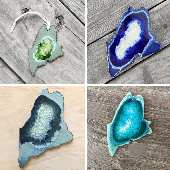 Maine - State Geode Ornament, Magnet, Coaster, Trivet for wholesale by Dock 6 Pottery