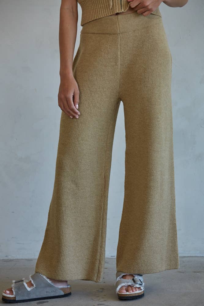 By Together - Wholesale Pants - Women's - W1652 | Knit Sweater Ribbed Wide Leg Waist Banded Pants0