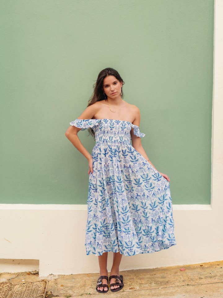 Robe Midi Maya - Tidal Palm pour la vente par Guava Lane