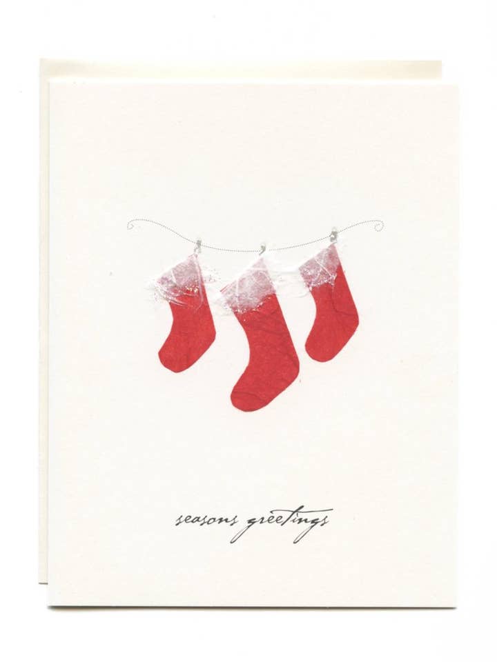 "Season’s Greetings" Three Stockings for wholesale by FLAUNT HANDMADE CORRESPONDENCES