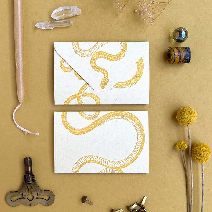 Blackbird Letterpress - Wholesale Everyday Greeting Card - snake yellow gold mini card3