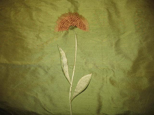 Hyena - Venta al por mayor Tela - Tela Dupioni de seda bordada - Girasoles - Verde0