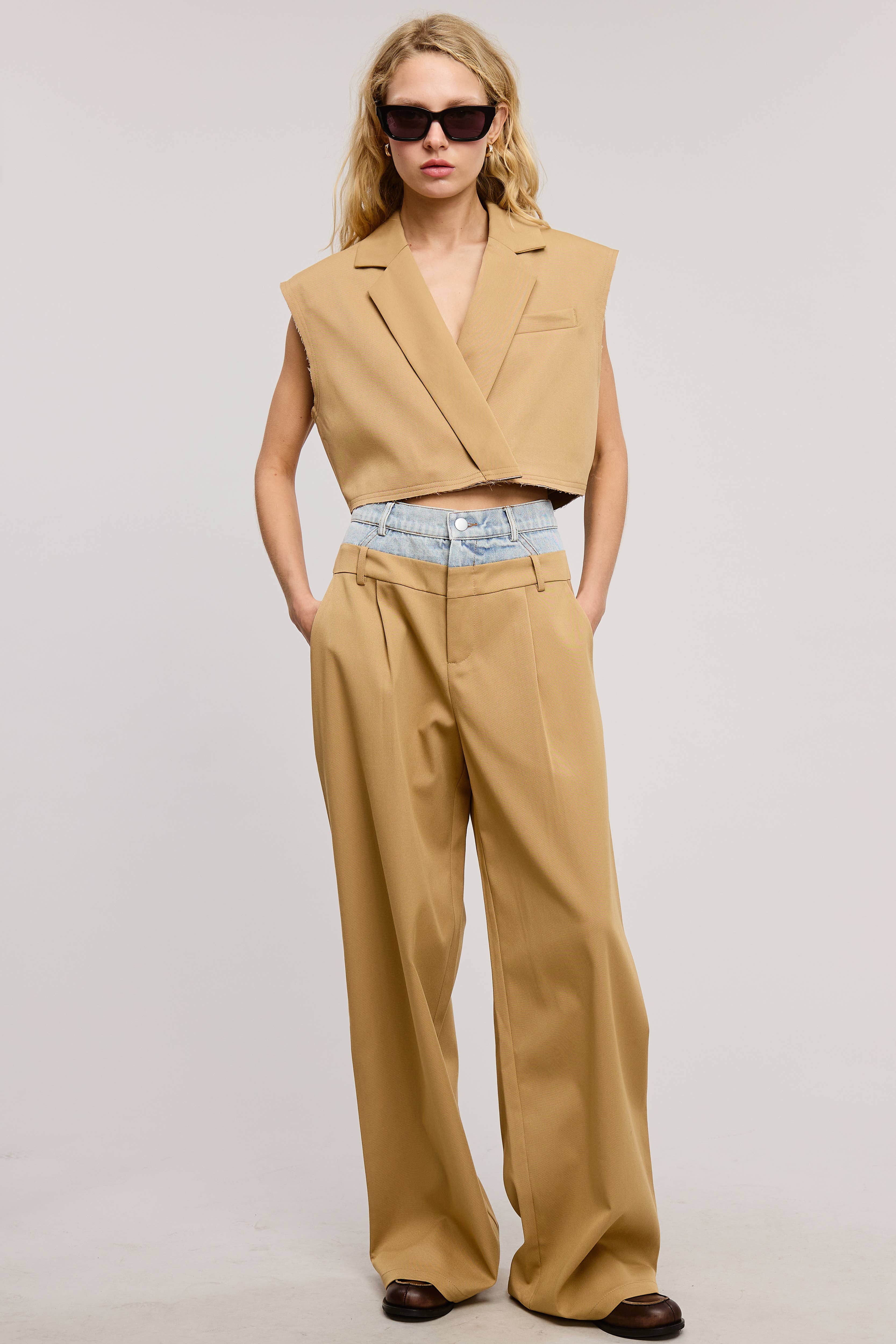 Mimosa - Wholesale Outerwear Vest - Women's - Cropped Collared Vest with Raw Hem20