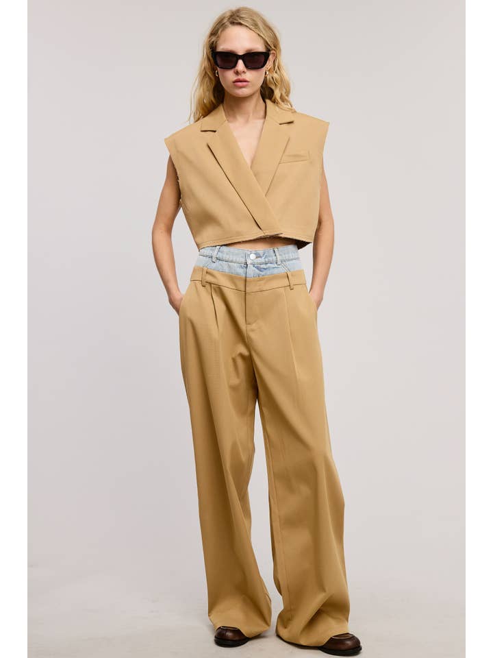 Mimosa - Wholesale Outerwear Vest - Women's - Cropped Collared Vest with Raw Hem20