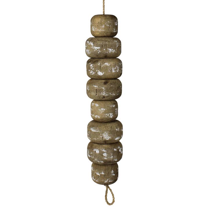 Kelso Oversized Wood Bead Strand. 9” jute hanger for wholesale by HomArt
