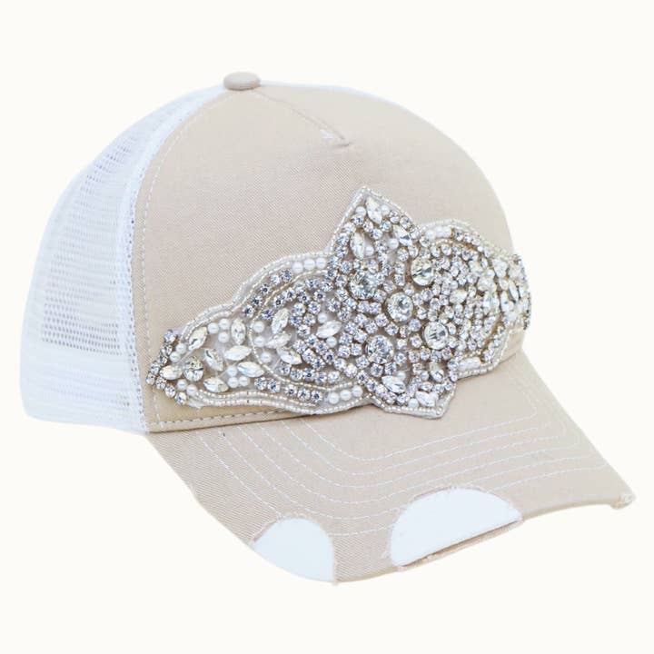 Olive & Pique - Wholesale Trucker Hat - Women's - Diamond Bejeweled Bling Glitz Two-Toned Trucker Cap, Adjustable