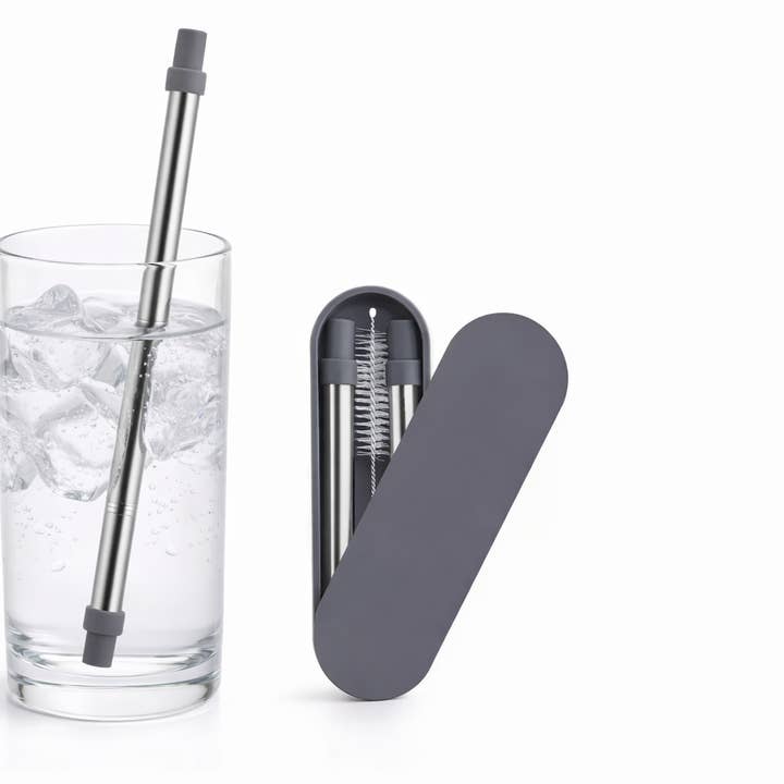 Genanvendeligt sugerør sammenklappeligt, foldbart, udtrækkeligt metalsugerør med etui og børste for engroshandel hos Conscious Generation