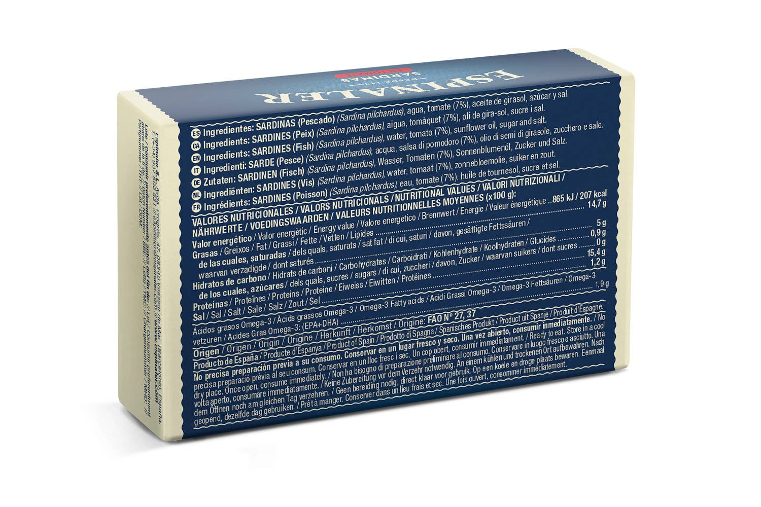 ESPINALER 1896 S.L - Wholesale Tinned Fish - ESPINALER RR-125 Sardines in Tomato Sauce 3/5 pieces1