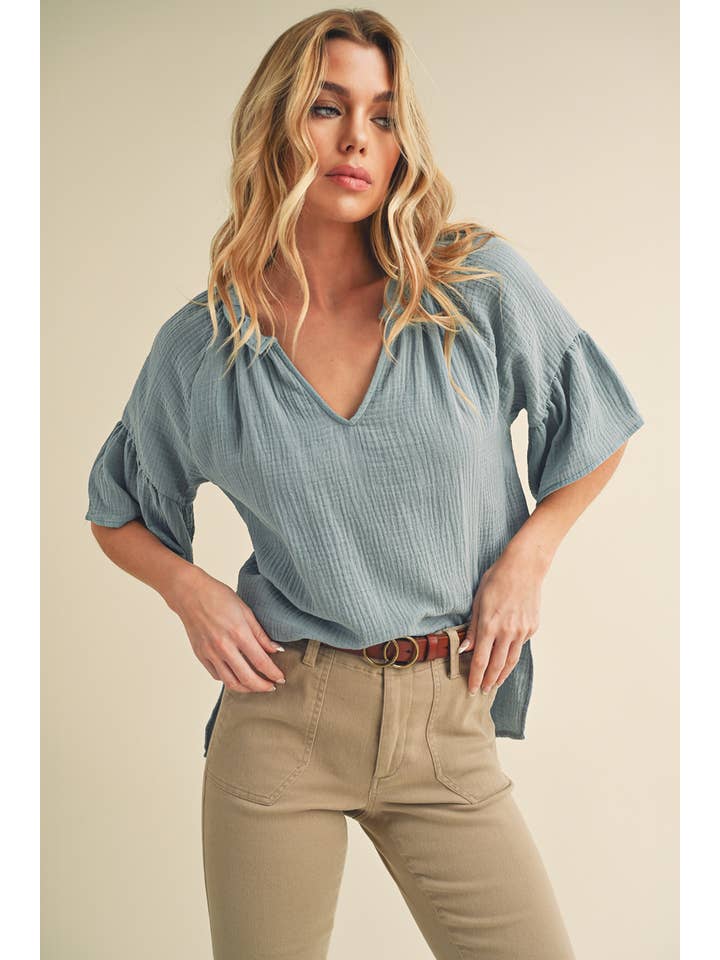 AEMI + CO - Wholesale Blouse - Women's - 8258DK Tes 3/4 Sleeve Ruffle Top7