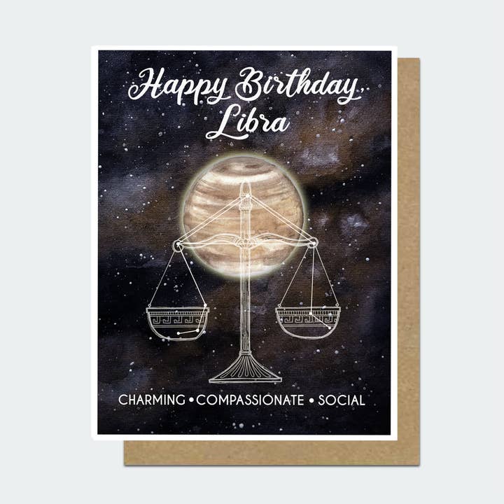 Libra Astrology Birthday Card for wholesale by Motif's Art Studio