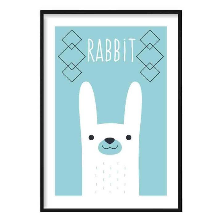 Póster infantil azul geométrico escandinavo conejo para venta al por mayor de Artze Wall Art