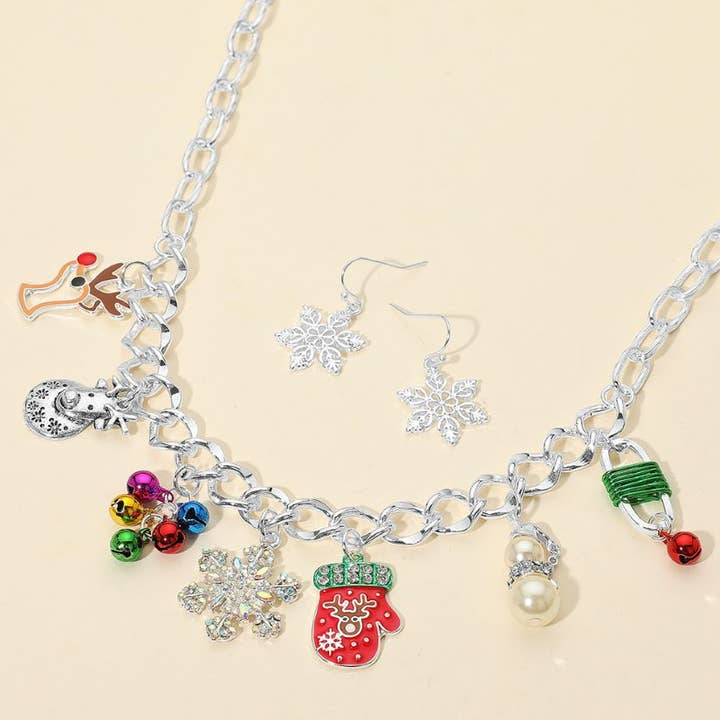 Madeline Love - Wholesale Pendant/Charm Necklace - Christmas Mitten Reindeer Pearl Snowflake Charm Station Necklace3