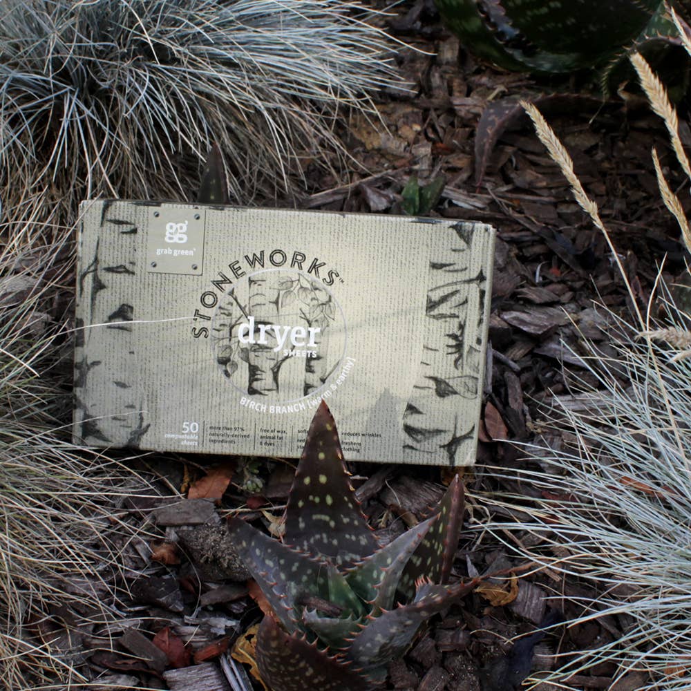 Grab Green - Wholesale Dryer Balls - Stoneworks Compostable Dryer Sheets, Birch Branch, 80 sheets9