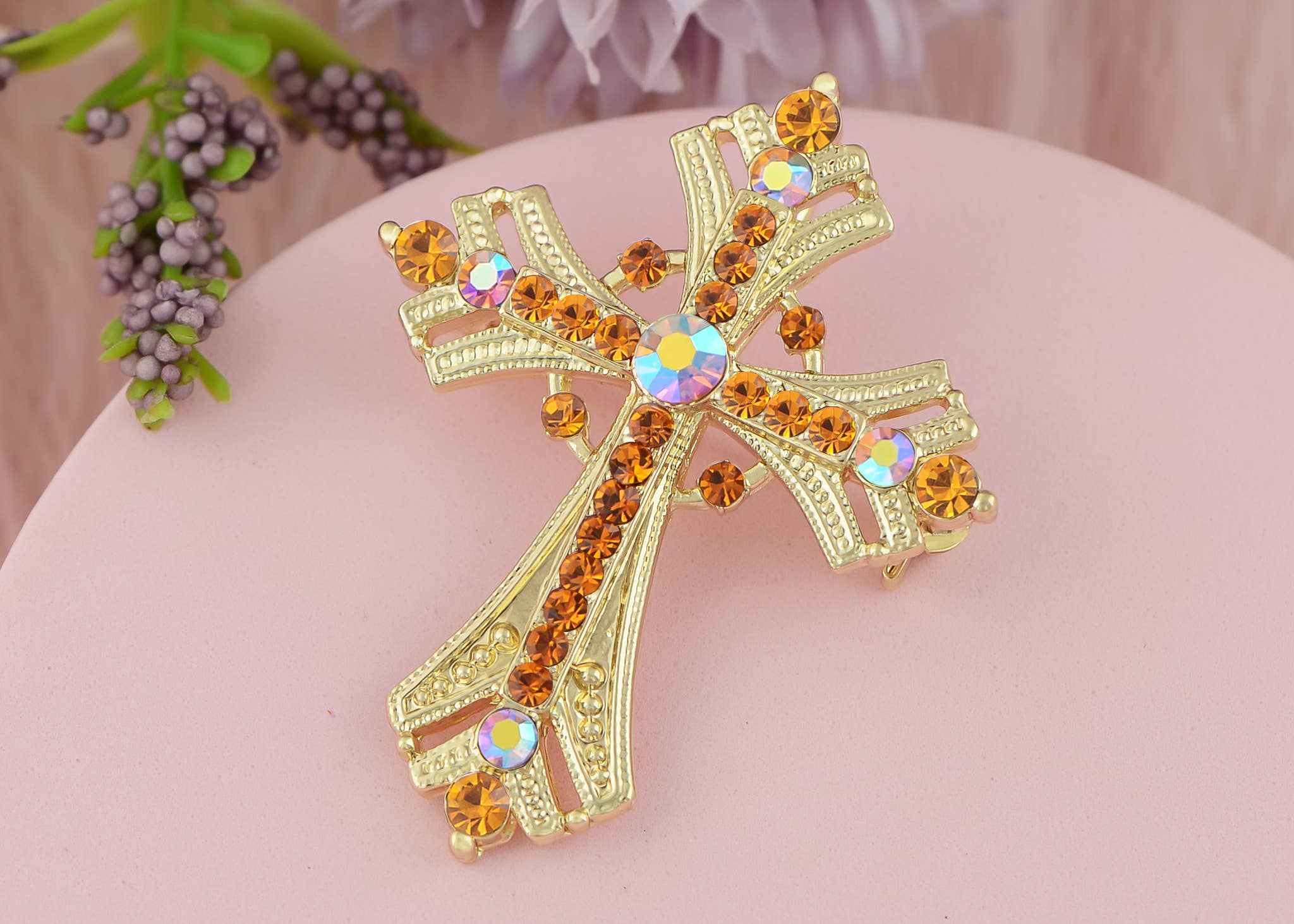 AK Brand - Vendita all'ingrosso Spille - Spilla a forma di croce religiosa argentata con strass33