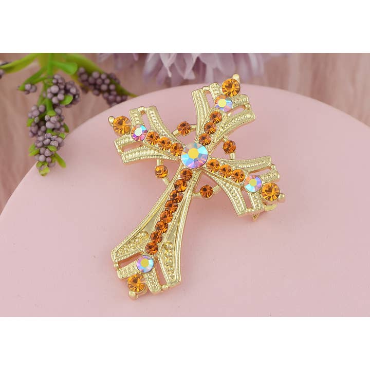 AK Brand - Vendita all'ingrosso Spille - Spilla a forma di croce religiosa argentata con strass33